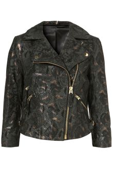 Topshop Metallic Snakeskin Leather Jacket - Lyst