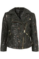 Topshop Metallic Snakeskin Leather Jacket