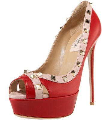Valentino Rockstud Platform Pump, Red/poudre - Lyst