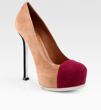Yves Saint Laurent Suede and Metallic Leather Colorblock Pumps - Lyst