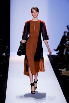 BCBGMAXAZRIA Fall 2012 Sheer Plisse Midi Dress - Lyst