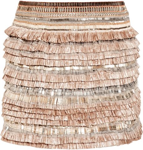 Matthew Williamson Embellished Linenblend Skirt in Beige - Lyst