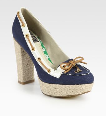  Canvas and Patent Leather Espadrille Boat Pumps 