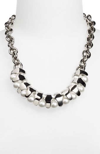   Faux Pearl & Chain Link Necklace 