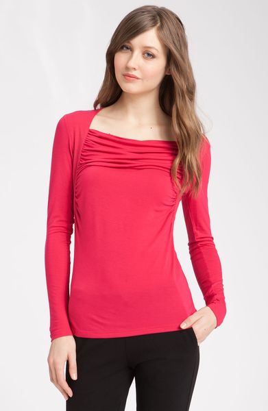 T Tahari Addy Jersey Top in Pink (moroccan red) - Lyst