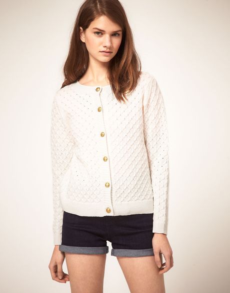 Asos Collection Asos Cardigan in Honeycomb Stitch in White - Lyst