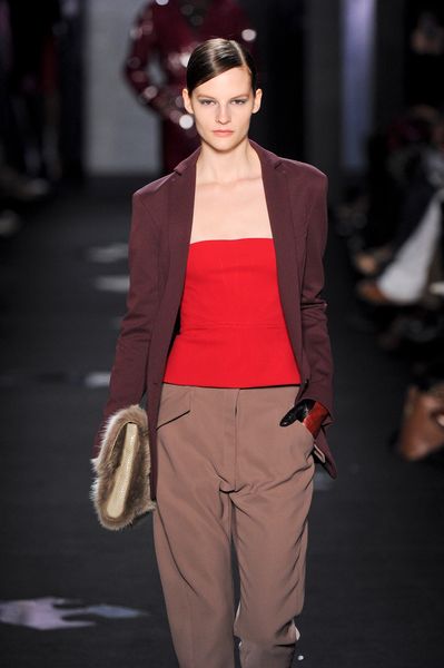 Diane Von Furstenberg Fall 2012 Burgundy Tailored Wool Jacket With Skinny Collar, Single Breasted in Brown - Lyst