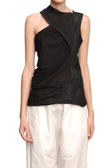 Rick Owens Jersey and Leather Draped Top - Lyst