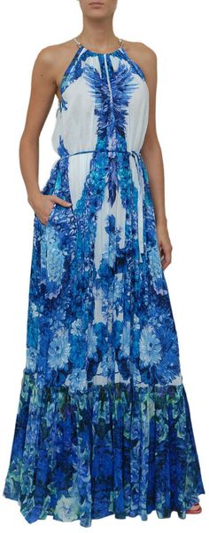 Roberto Cavalli Flower Print Cotton Dress in Blue - Lyst
