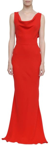 Valentino Stretch Cady Long Dress with Soft Neckline and Bow On The Back - Lyst