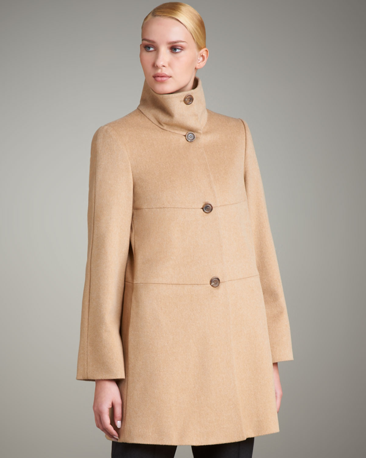 Armani Wool Stand-collar Coat in Brown (caramel) | Lyst