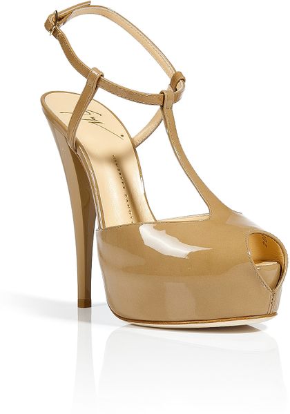 Giuseppe Zanotti Tan Patent Leather Platform Sandals in Beige (tan) | Lyst