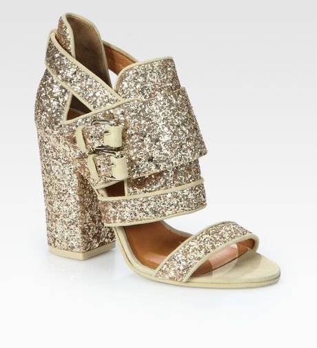 Givenchy Glittercoated Leather and Suede Sandals in Gold - Lyst