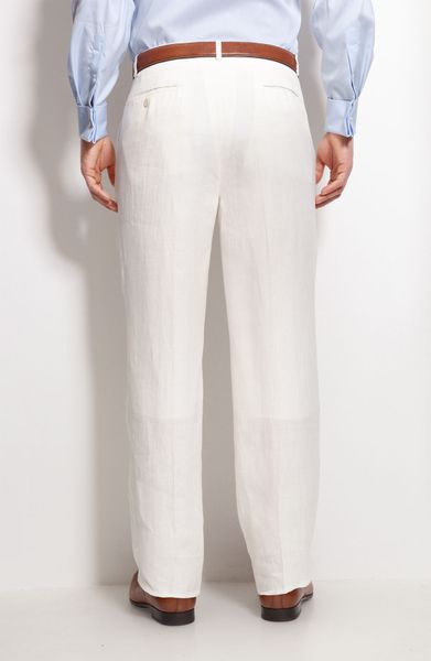 John W. NordstromÂ® Flat Front Linen Pants in White for Men