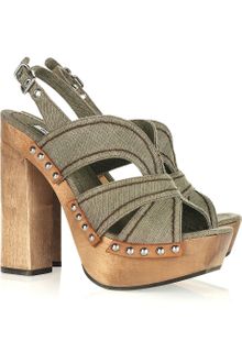 Miu Miu Canvas and Wooden Platform Sandals - Lyst