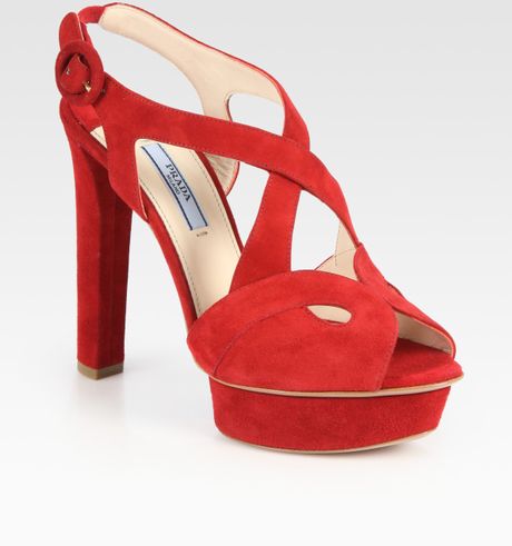 Prada Suede Criss Cross Platform Sandals in Red (cherry) - Lyst