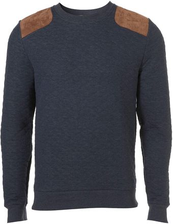 Topman Indigo Quilted Suede Patch Sweatshirt - Lyst