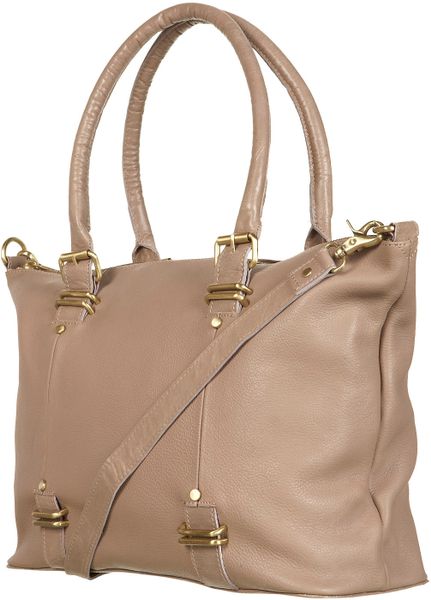 Topshop Metal Bar Leather Holdall in Beige (putty) - Lyst