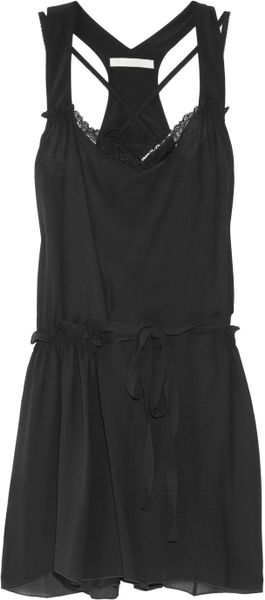 Vanessa Bruno Stretchsilk Crepe and Lace Dress in Black - Lyst