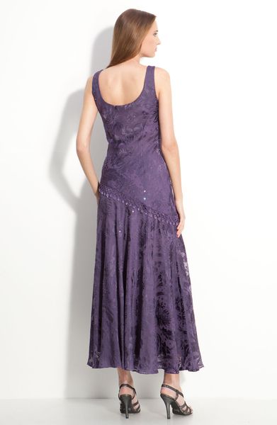 Alex Evenings Sequin Lace Overlaid Dress with Shawl in Purple
