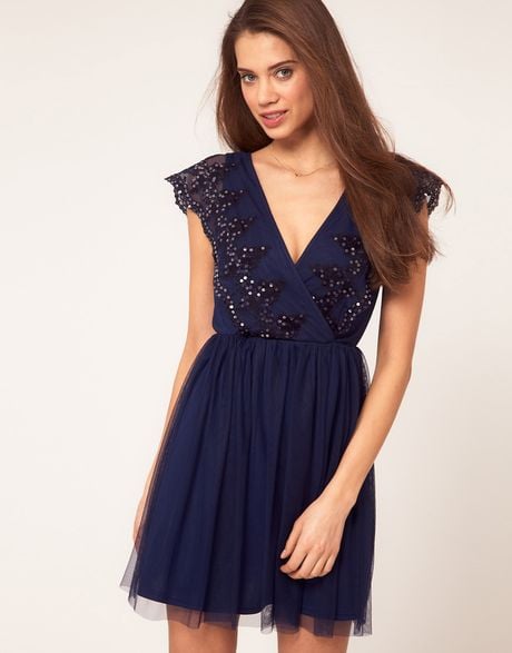 Asos Collection Asos Skater Dress with Embroidery in Blue (navy) - Lyst