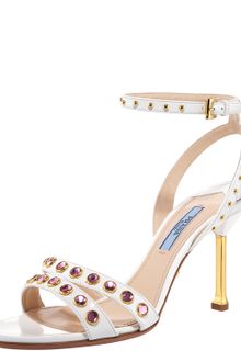Prada Studded Patent Crystal Sandal - Lyst