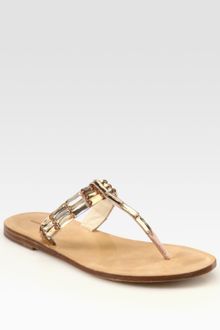 Vera Wang Lavender Rox Crystalembellished Metallic Leather Thong Sandals - Lyst