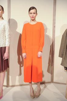 J.Crew Fall 2012 Long Sleeve Mid Length Crew Neck Dress With Front Pleat In Orange - Lyst
