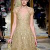 Marchesa Fall 2012 Nude Colour Sheer Tulle And Chiffon Gown With Short Sleeves And Golden Embroidery in Gold - Lyst