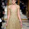 Marchesa Fall 2012 Nude Colour Sheer Tulle And Chiffon Gown With Short Sleeves And Golden Embroidery in Gold - Lyst