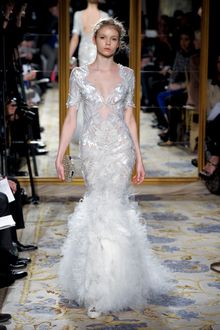 Marchesa Fall 2012 Feather Motif Lace Embroidered Gown WIth Fur Skirt  - Lyst