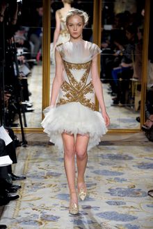 Marchesa Fall 2012 Gold Embroidered Mini Dress With Tulle Skirt - Lyst
