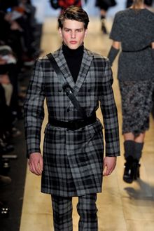 Michael Kors Fall 2012 Tartan Plaid Double Breasted Coat In Grey - Lyst