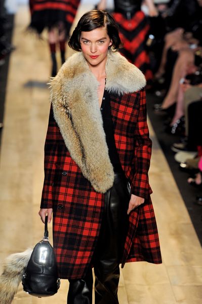 Michael Kors Fall 2012 Tartan Plaid Double Breasted Wool Coat In Red With Fur Collar  in Red (black) - Lyst