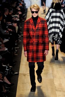 Michael Kors Fall 2012 Long Double-Breasted Plaid Coat in Red  - Lyst