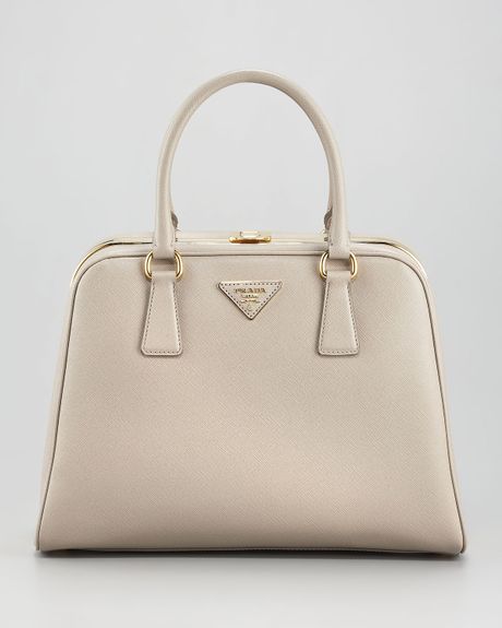 Prada Saffiano Lux Pyramid Tote in Beige (pomice) - Lyst