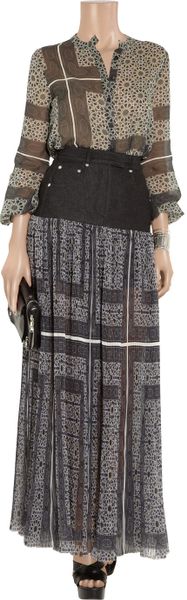 Preen  Pleated Silkorganza and Denim Maxi Skirt in Gray - Lyst