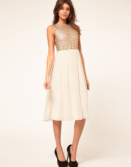 Tfnc Tfnc Midi Dress with Sequin Bodice in Black (goldcream) - Lyst