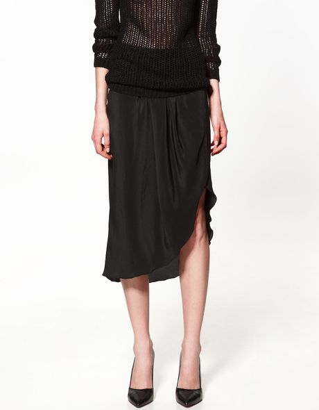 Zara Asymmetric Studio Skirt in Black | Lyst