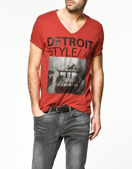 Zara Detroit T-shirt in Red for Men | Lyst