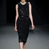 Calvin Klein Fall 2012 Sleeveless Knee Length Pencil Net Dress With Leather Binding On Armholes And Neckline In Black  in Black - Lyst