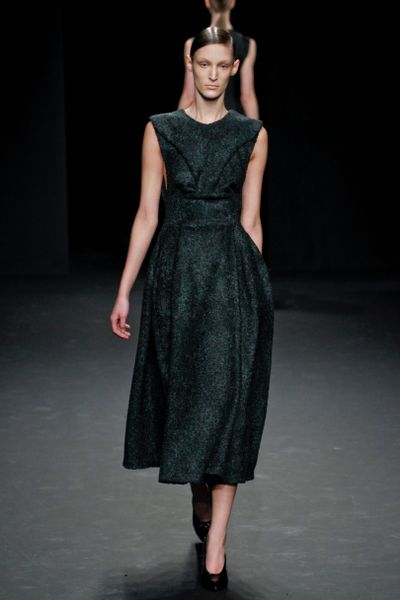 Calvin Klein Fall 2012 Sleeveless Mid Length HourGlass Shape Sculpted Dress In Dark Grey  in Gray - Lyst