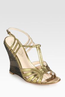 Elie Tahari Jonie Metallic Leather Slingback Wedge Sandals - Lyst