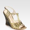 Elie Tahari Jonie Metallic Leather Slingback Wedge Sandals in Gold (bronze) - Lyst