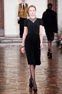 Ralph Lauren Fall 2012 High-Waisted Black Knee-Length Skirt with Front Slit - Lyst