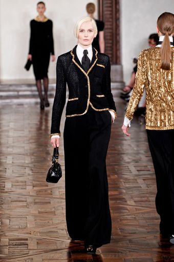Ralph Lauren Fall 2012 Black Formal Single-Breasted Jacket with Golden Trims - Lyst