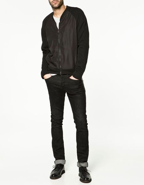 Zara Contrasting Canvas Jacket in Black for Men