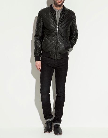 Zara Synthetic Leather Quilted Jacket in Black for Men