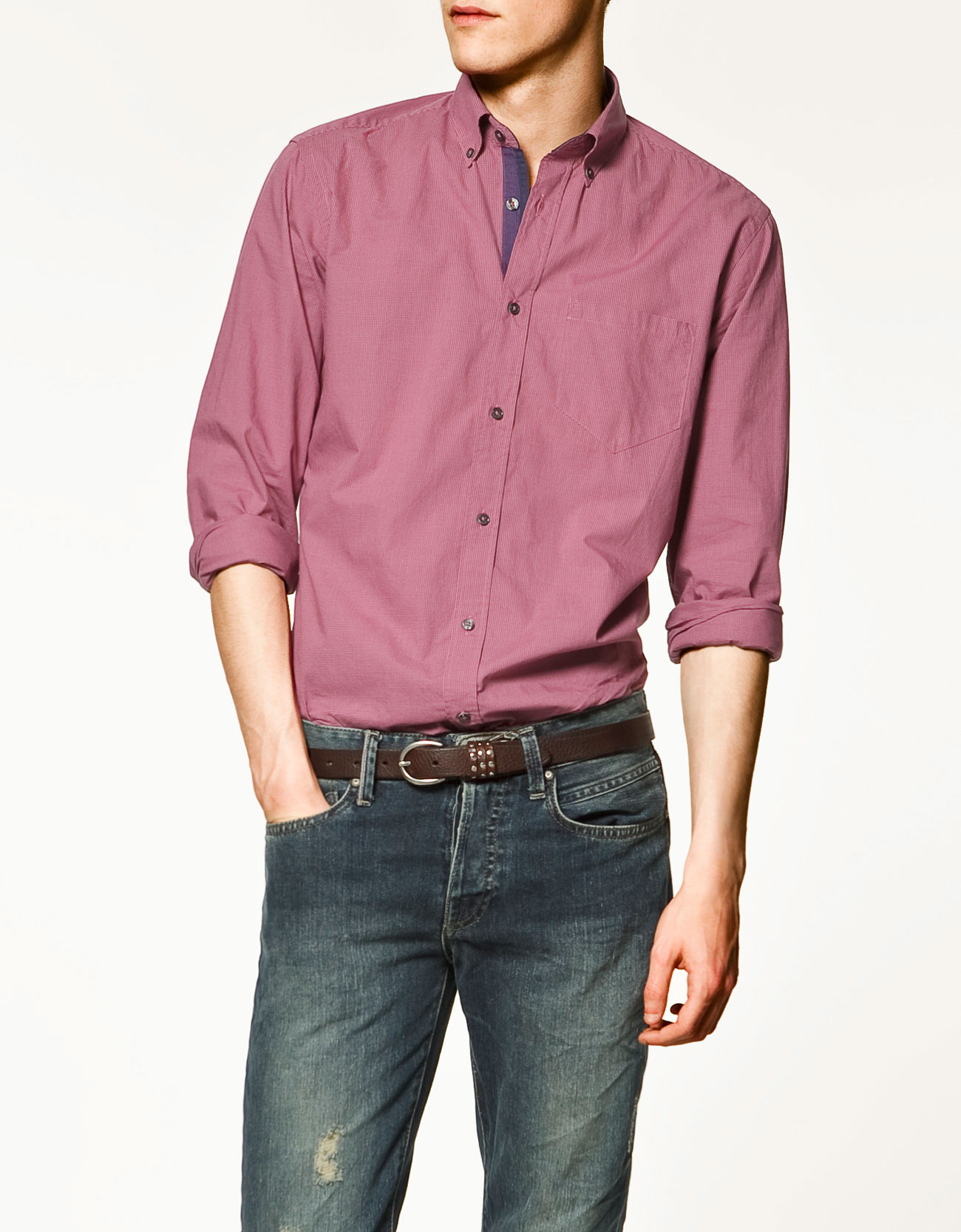 Zara Gingham Check Shirt in Purple for Men (mauve) | Lyst