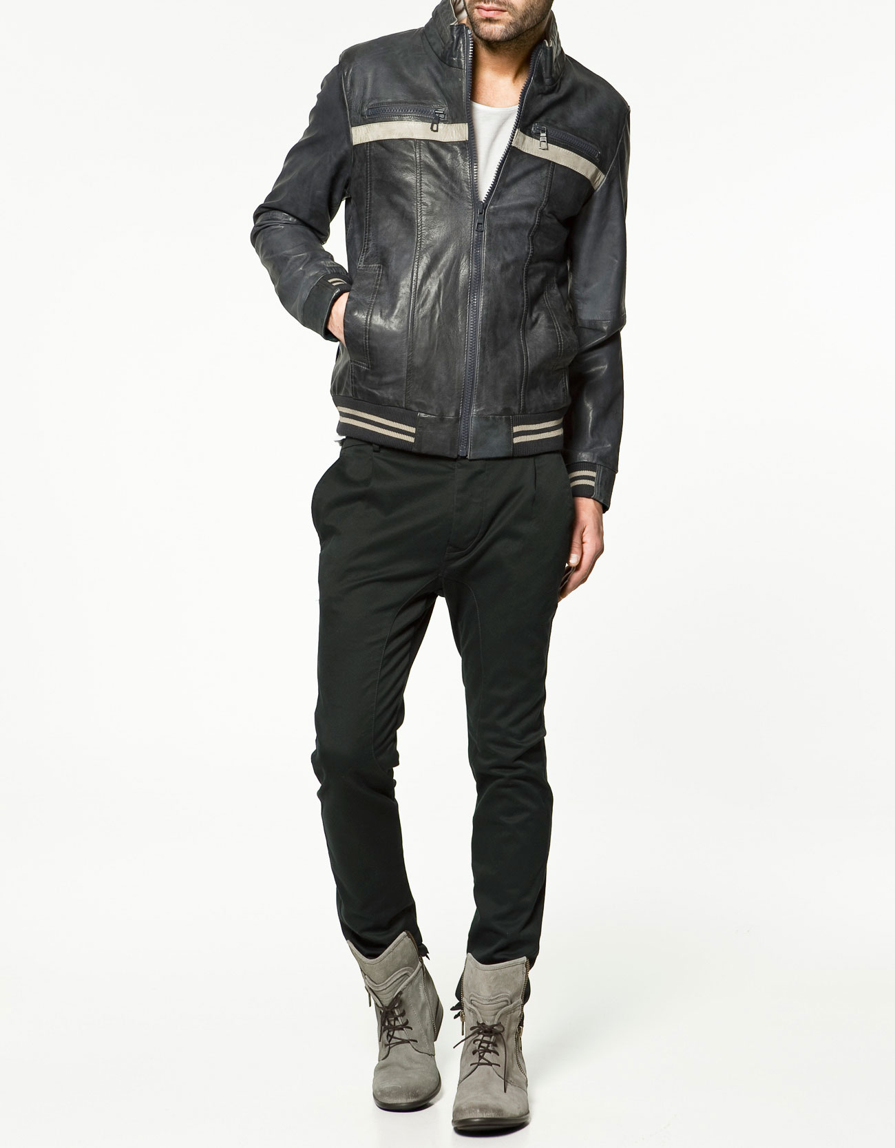 Zara Leather Jacket in Blue for Men (navy) | Lyst